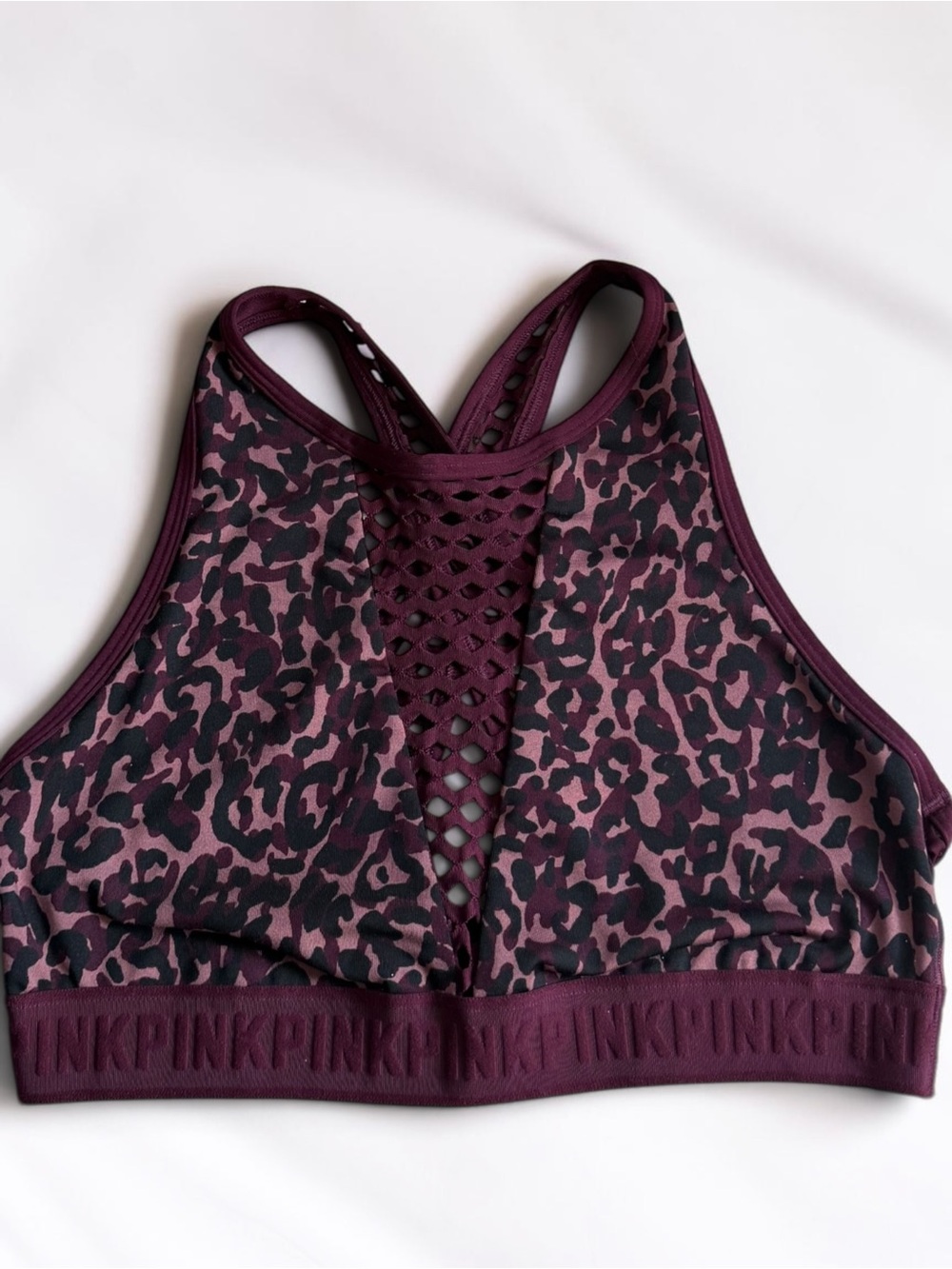 PINK Victoria's Secret Plum Leopard Mesh High-Neck Sports Bra